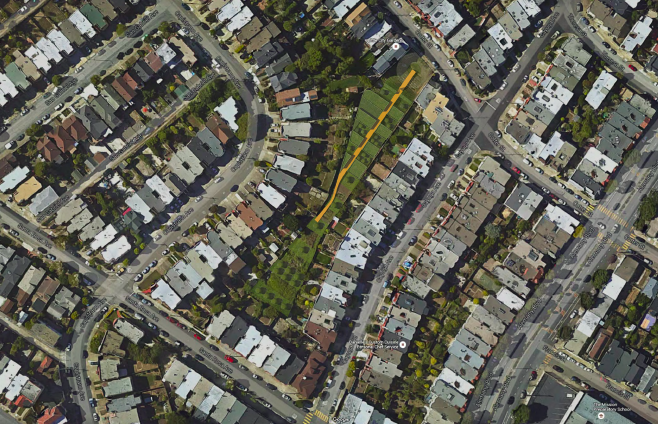Plattegrond van de wijk waar de schooltuin in komt.